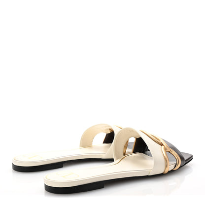 Valentino Garavani Nappa Chain 1967 Flat Slide Sandals 37.5 Brown White 5 of 9