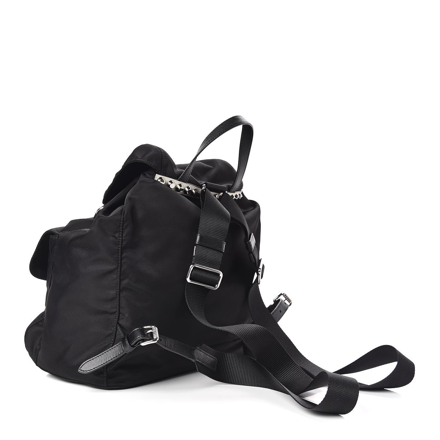 Prada Nylon New Vela Studded Backpack Black Fuoco 3 of 9