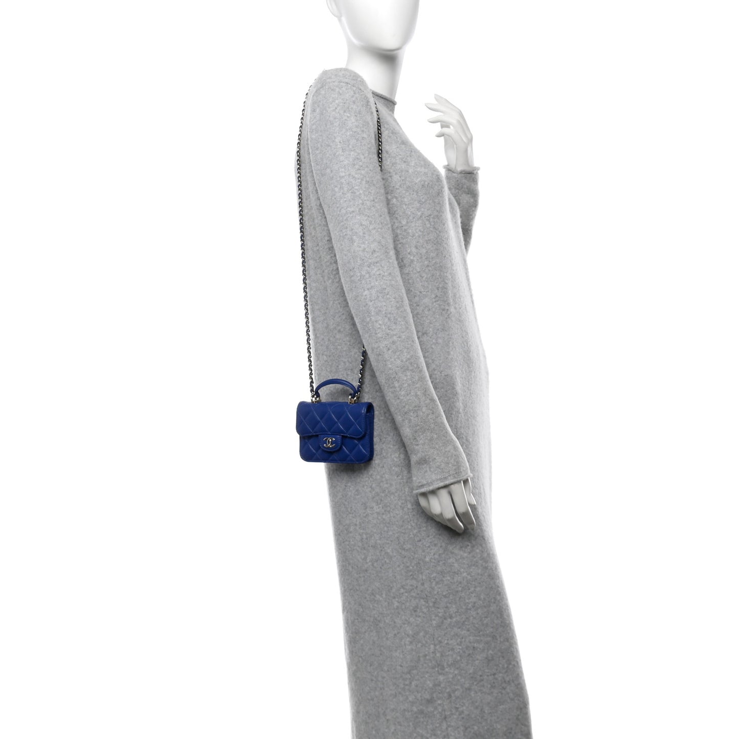 Lambskin Quilted Top Handle Flap Coin Purse With Chain Blue