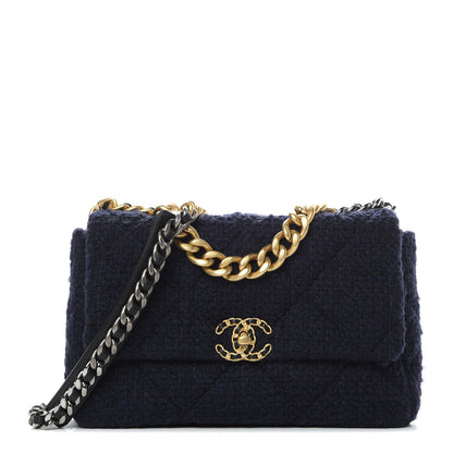 Chanel Tweed Quilted Large 19 Flap Navy Blue 1 of 11