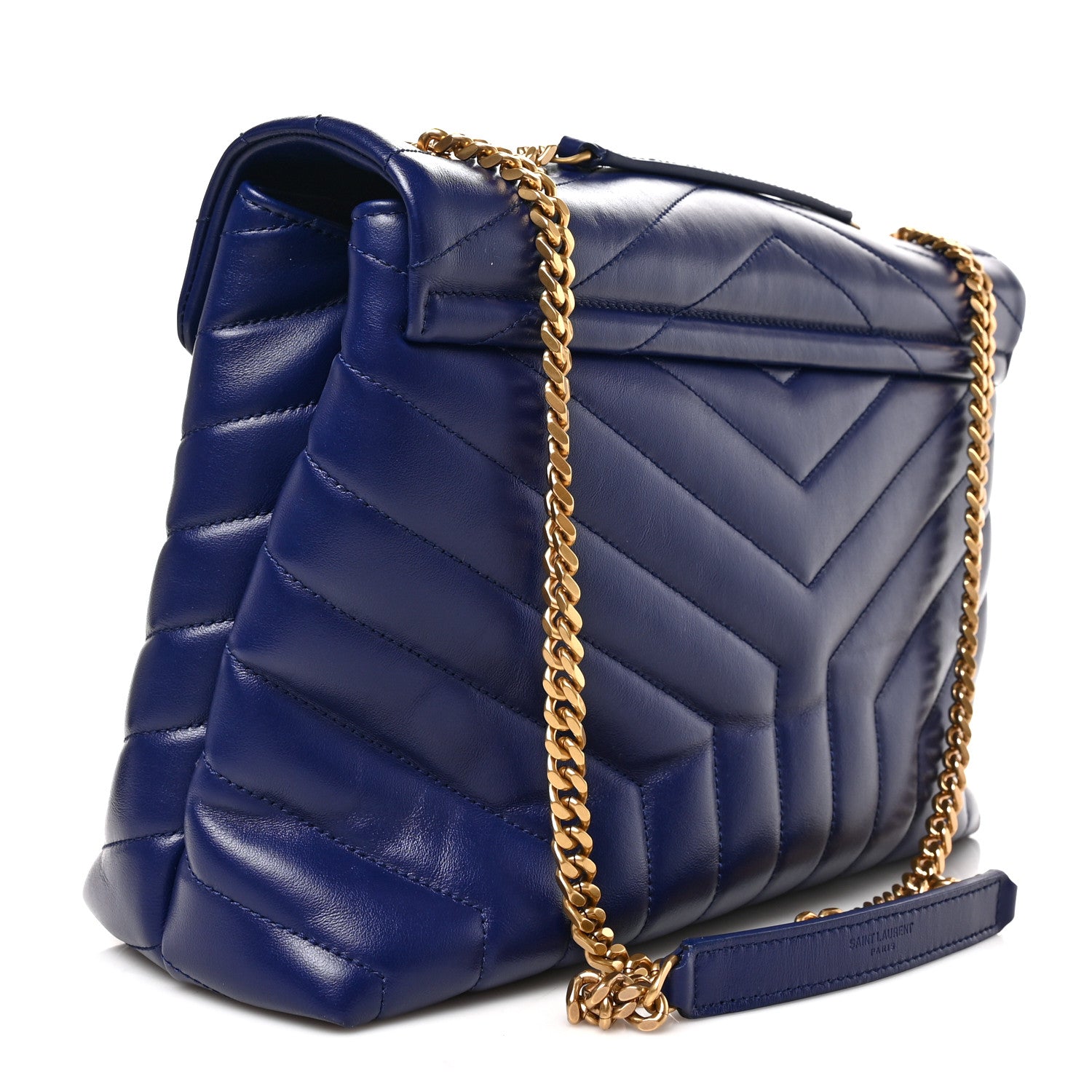 Saint Laurent Calfskin Y Quilted Monogram Medium Loulou Chain Satchel Blue Saphir 4 of 10