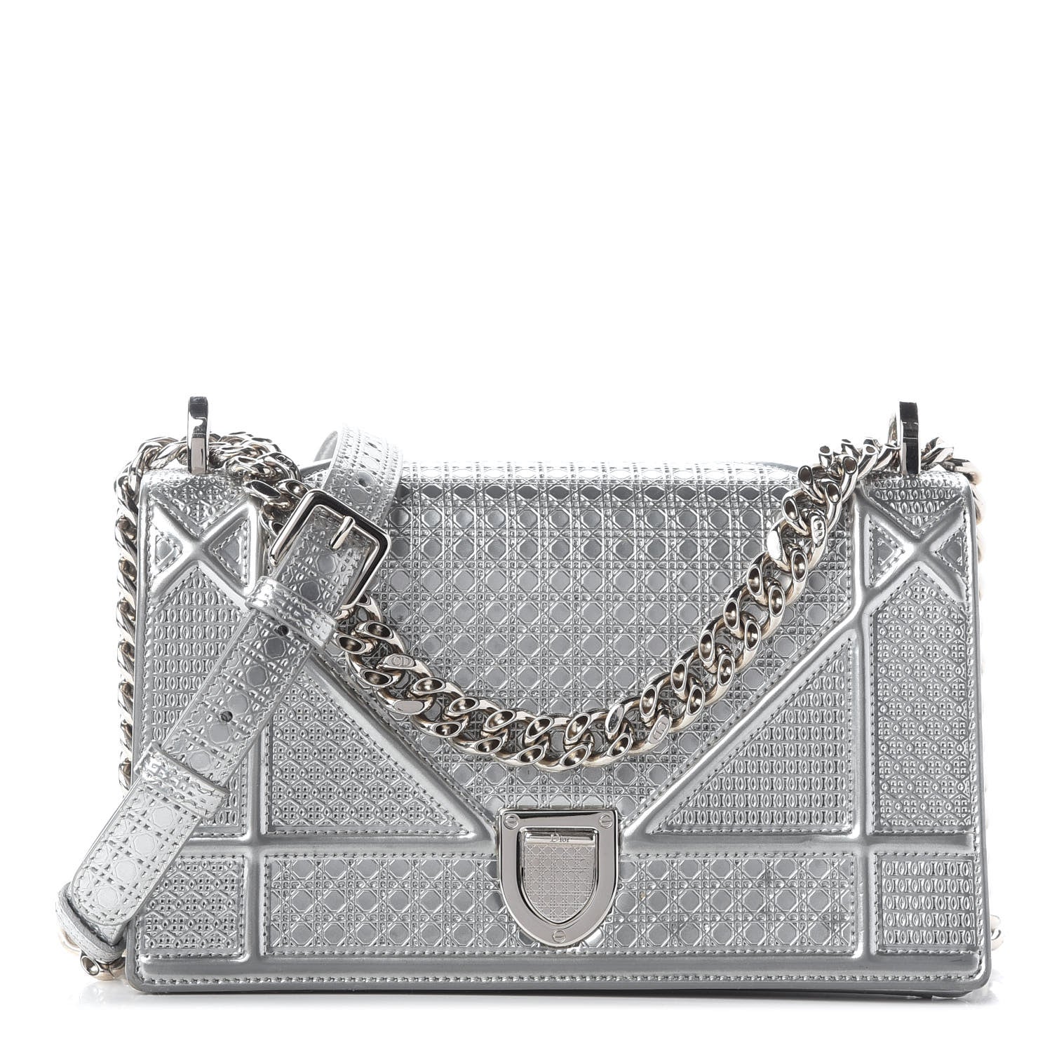 Christian Dior Metallic Patent Micro-Cannage Small Diorama Flap Bag Silver 1 of 8