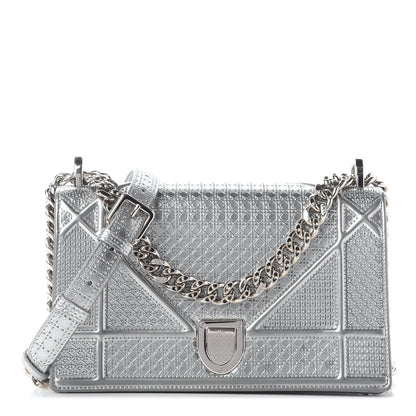 Christian Dior Metallic Patent Micro-Cannage Small Diorama Flap Bag Silver 1 of 8