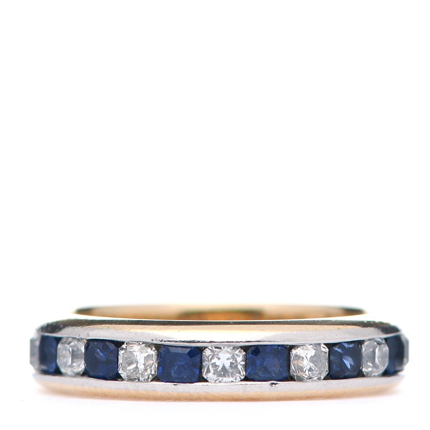 Tiffany 18K Yellow Gold Platinum Diamond Blue Sapphire 4mm Lucida Band Ring 49 5 1 of 5