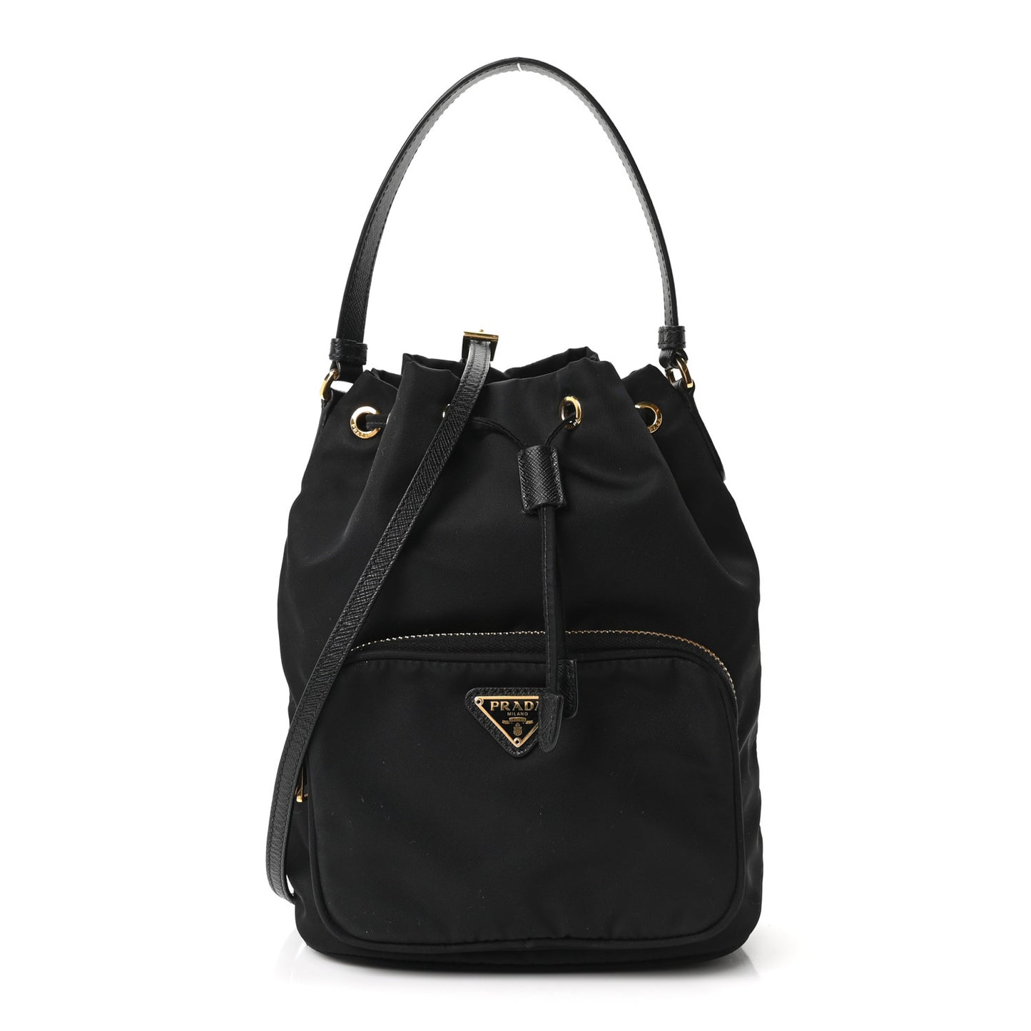 Saffiano Tessuto Nylon Mini Bucket Crossbody Bag Black