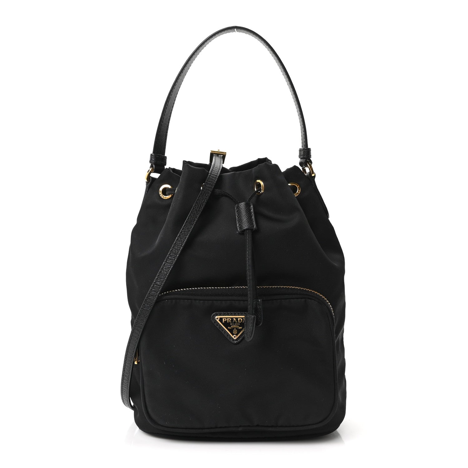 Prada Saffiano Tessuto Nylon Mini Bucket Crossbody Bag Black 1 of 9
