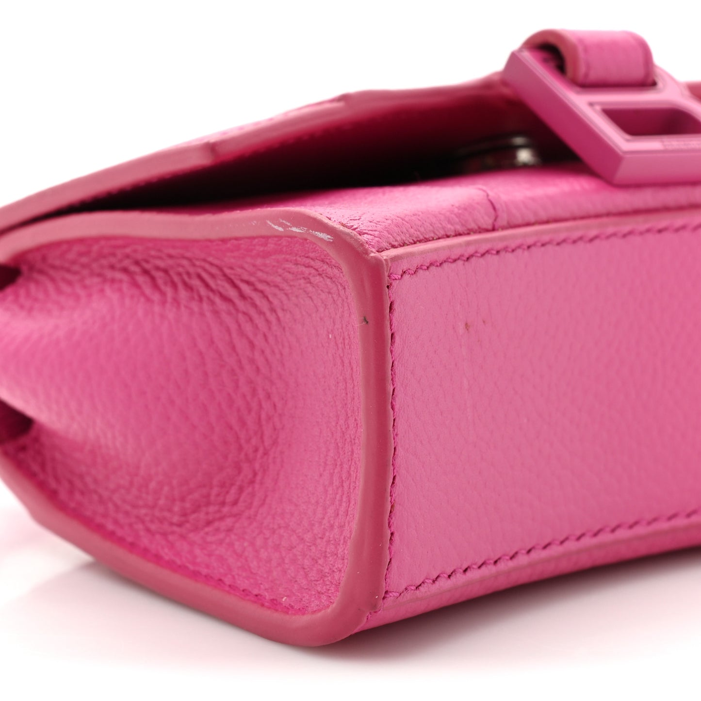 Grained Calfskin Tonal B Hourglass Top Handle Bag Mini Fuchsia
