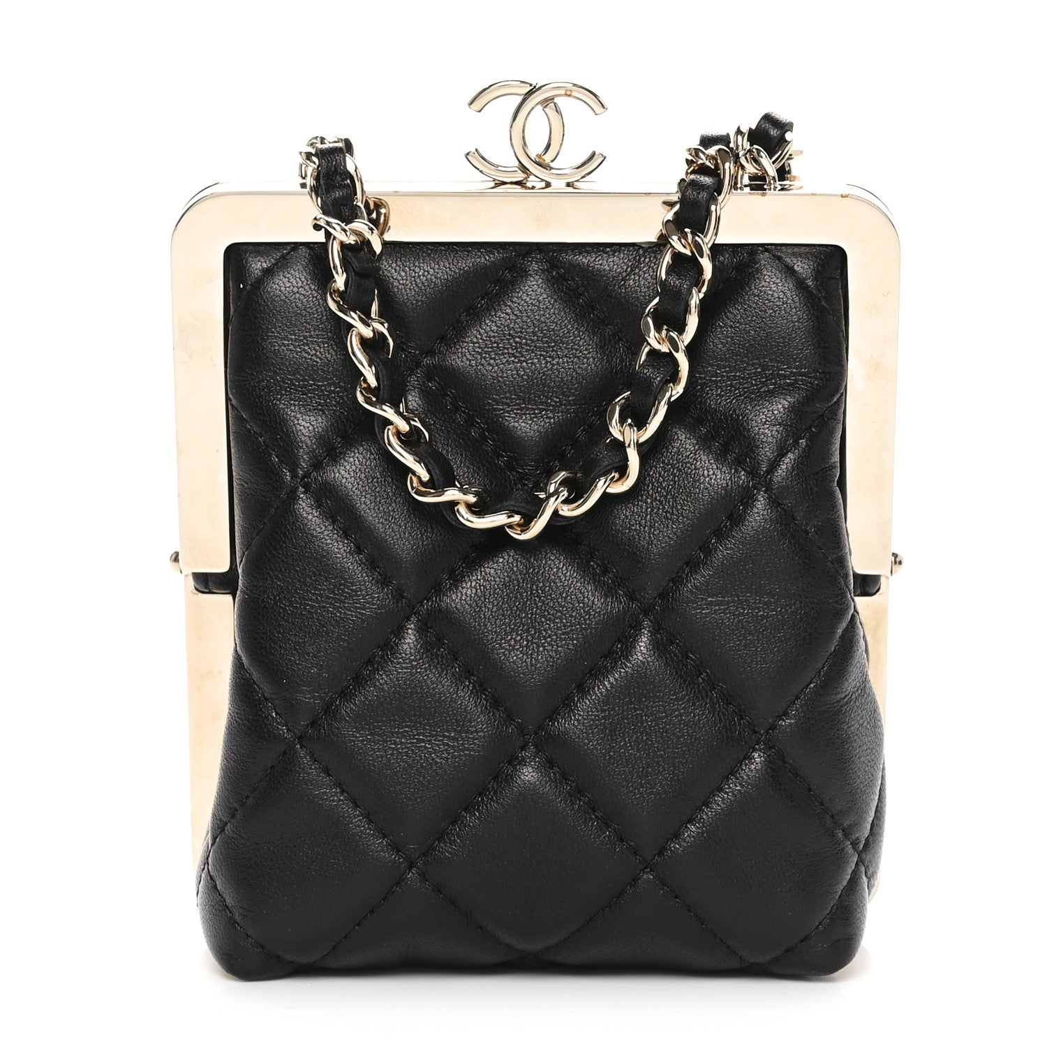 Chanel Lambskin Plexi Quilted CC Evening Clutch With Chain Black 1 of 11