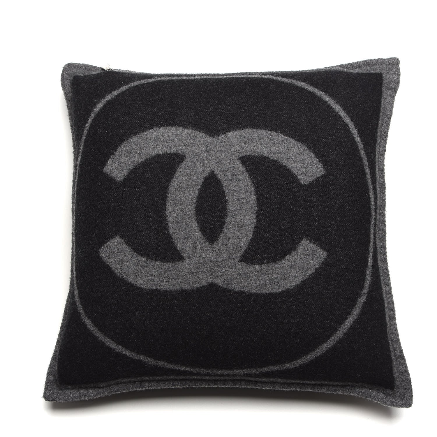Chanel Merino Wool Cashmere CC Pillow Black Grey 4 of 5