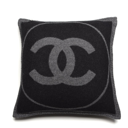 Chanel Merino Wool Cashmere CC Pillow Black Grey 4 of 5