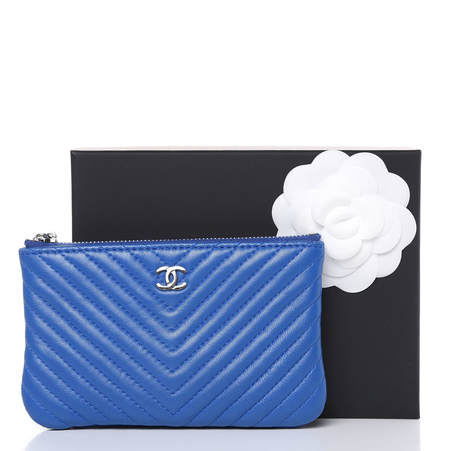 Chanel Lambskin Chevron Quilted Small Cosmetic Case Blue 8 of 8