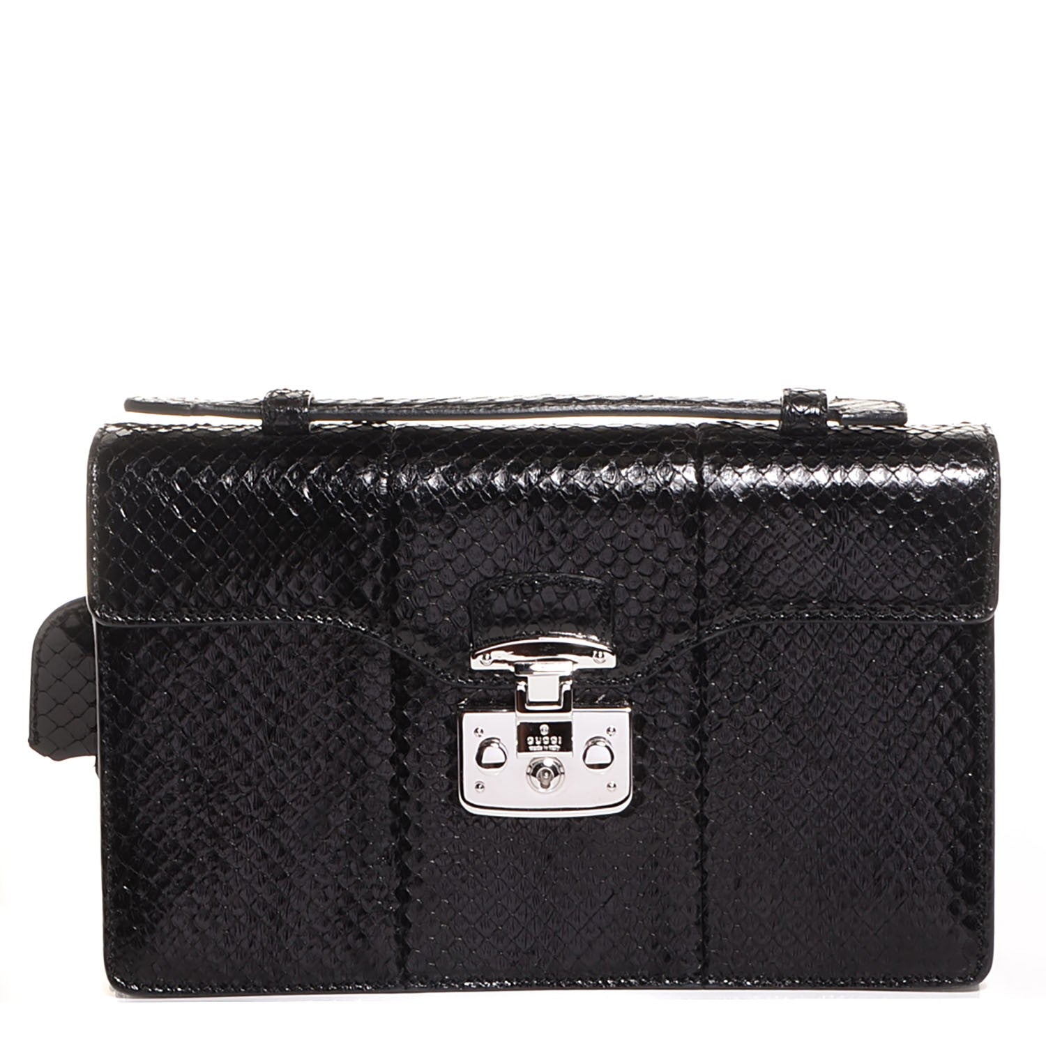 Gucci Python Small Lady Lock Briefcase Clutch Black 1 of 10