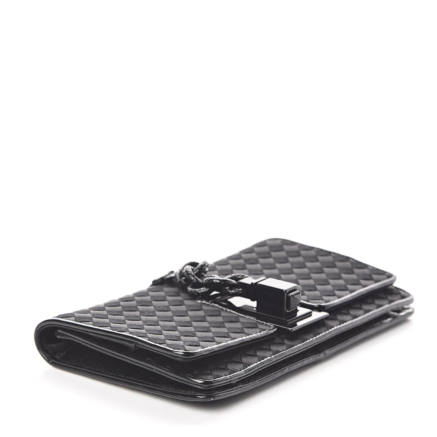 Bottega Veneta Satin Patent Intrecciato Flap Clutch Black 4 of 7