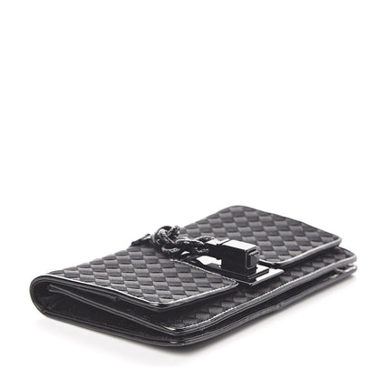 Bottega Veneta Satin Patent Intrecciato Flap Clutch Black 4 of 7