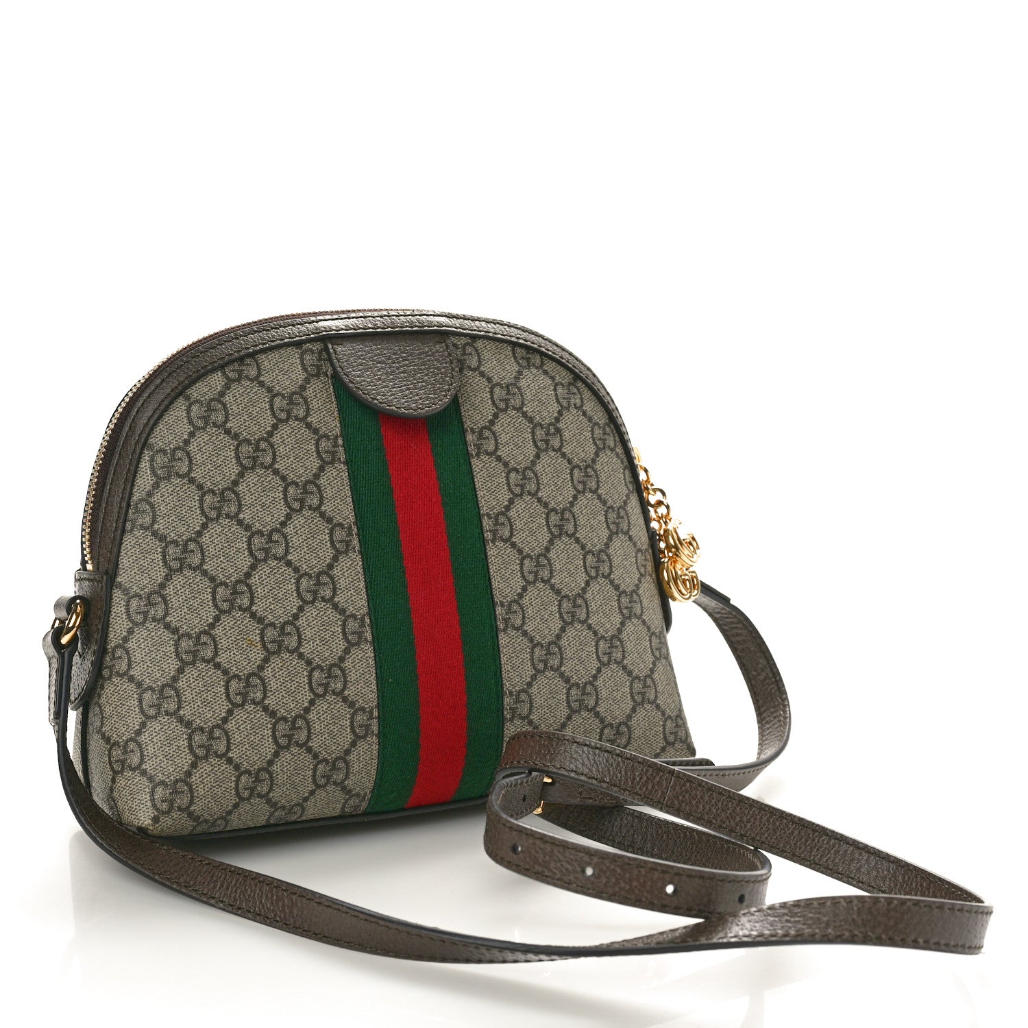 Gucci GG Supreme Monogram Textured Dollar Calfskin Web Small Ophidia Dome Shoulder Bag Beige Ebony New Acero 3 of 10