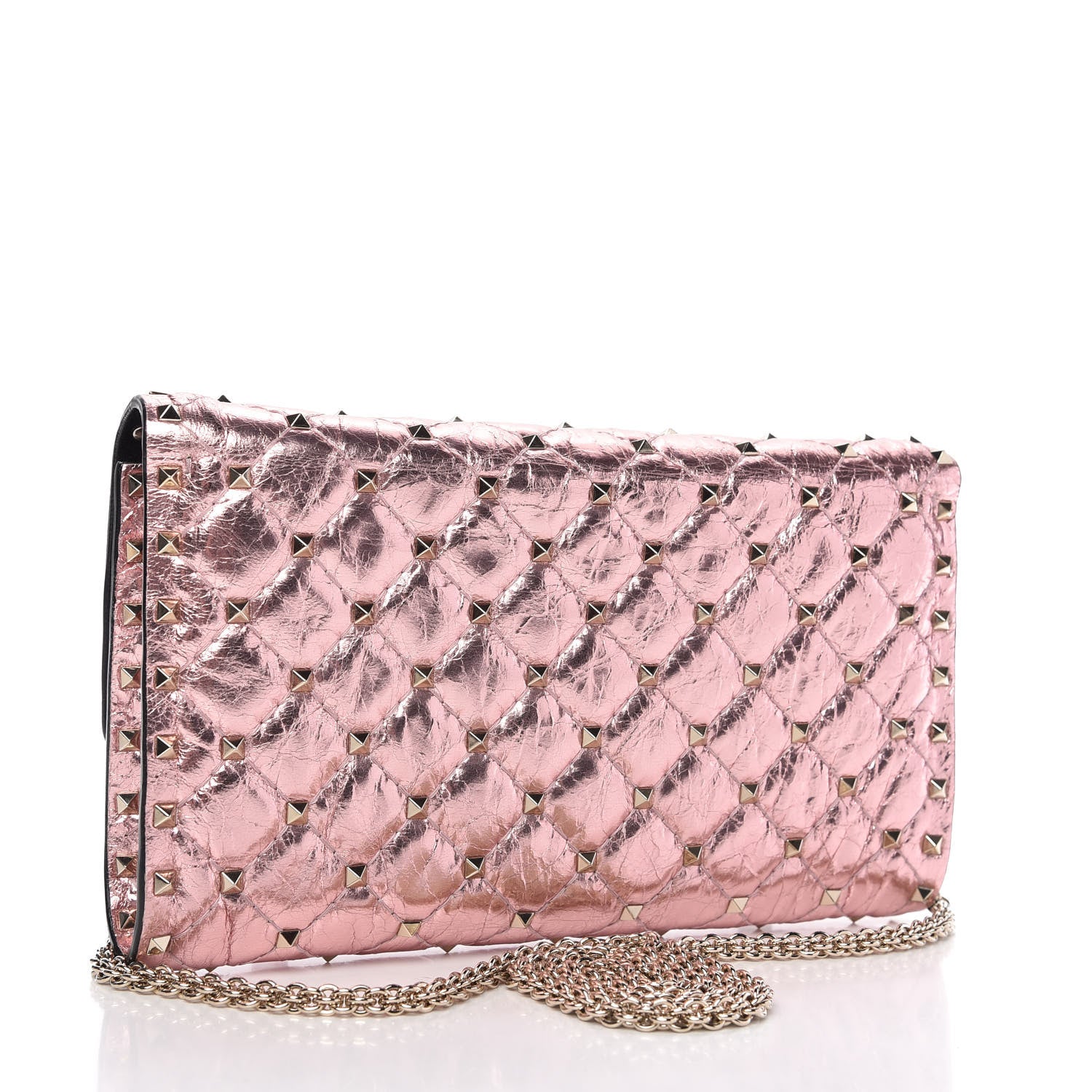 Valentino Garavani Metallic Wrinkled Lambskin Rockstud Spike Wallet on Chain Lipstick 3 of 13