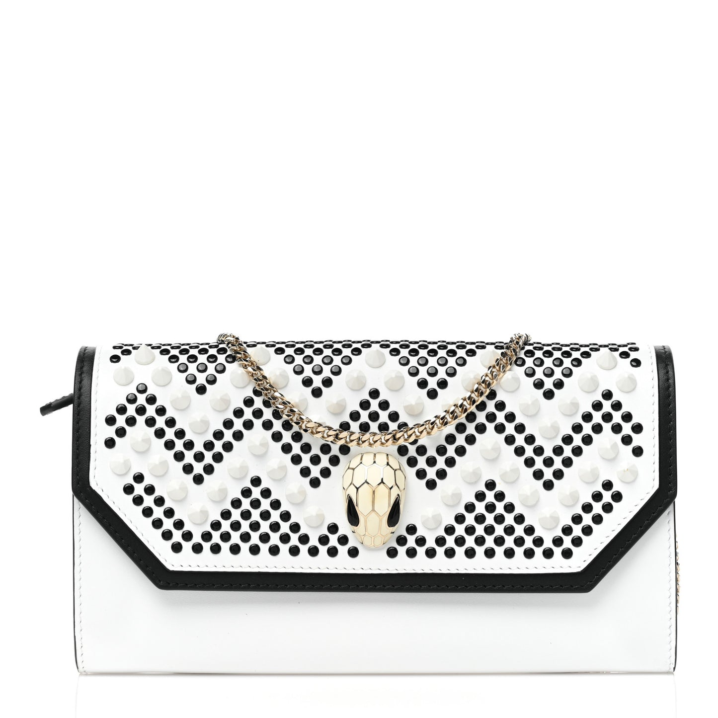 X NICHOLAS KIRKWOOD Calfskin Studded Serpenti Chain Wallet White