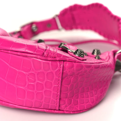 Balenciaga Extra Supple Calfskin Crocodile Embossed XS Le Cagole Shoulder Bag Lipstick Pink 8 of 8