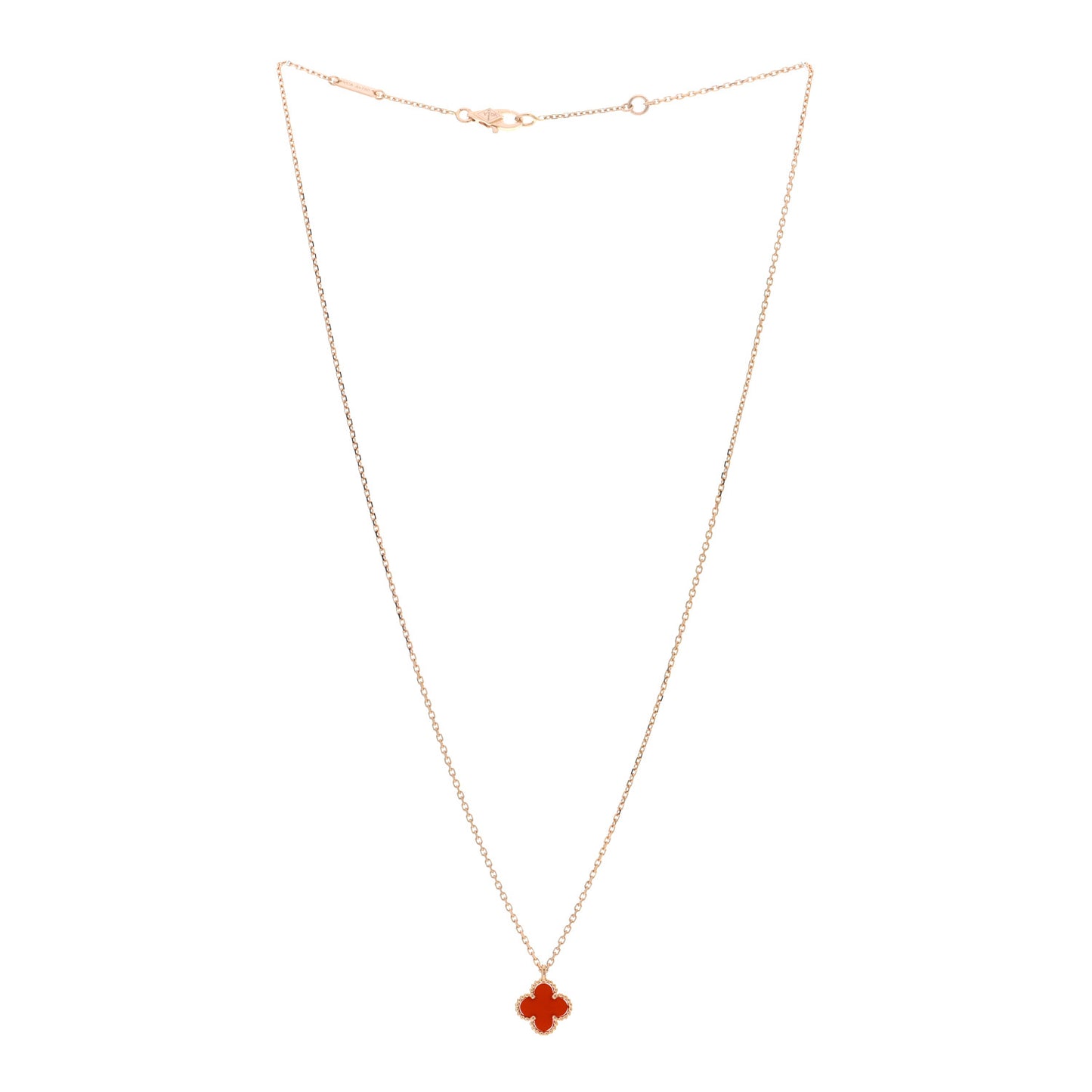 18K Rose Gold Carnelian Sweet Alhambra Pendant Necklace