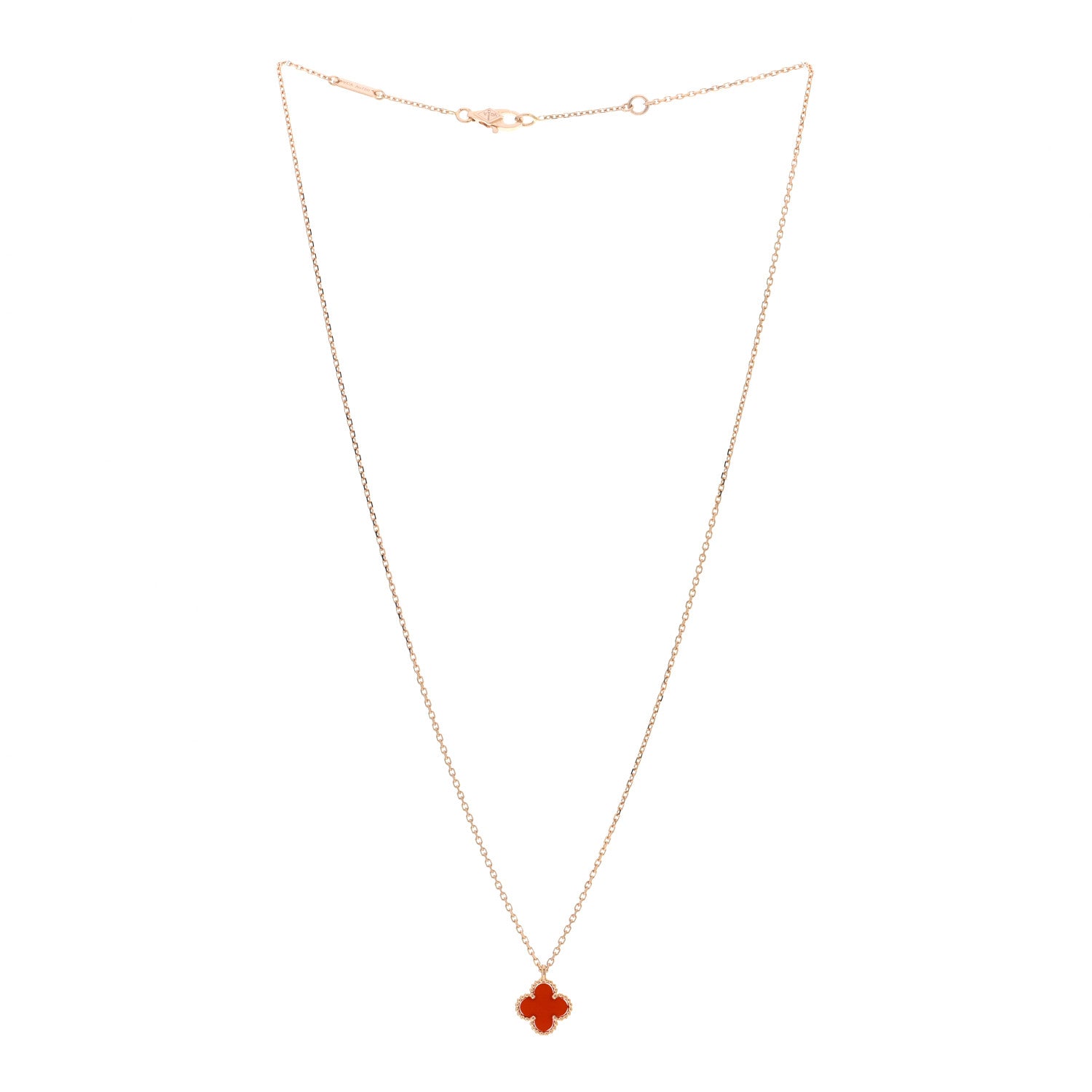 Van Cleef & Arpels 18K Rose Gold Carnelian Sweet Alhambra Pendant Necklace 3 of 5