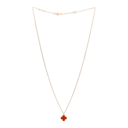 Van Cleef & Arpels 18K Rose Gold Carnelian Sweet Alhambra Pendant Necklace 3 of 5