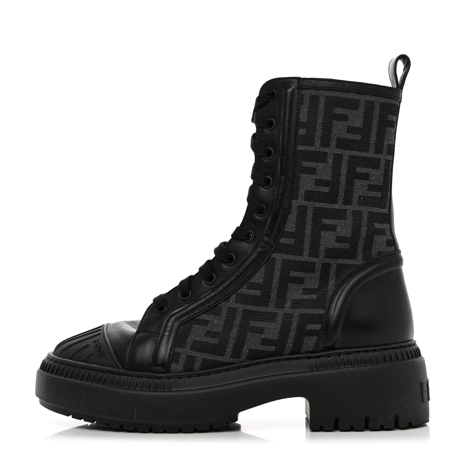 Fendi Fabric Jacquard Vitello FF Domino 50mm Biker Boots 38 Black Asfalto 1 of 8