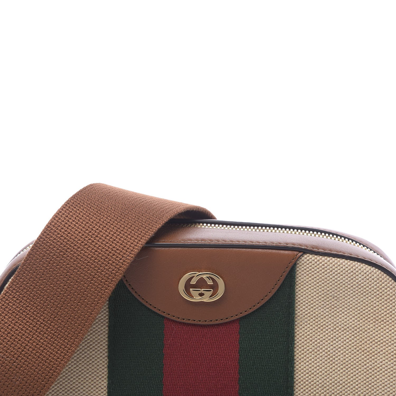 Gucci Vintage Canvas Web Shoulder Bag Sand Cuir 10 of 11