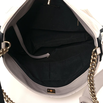 Chanel Calfskin Stitched Large Button Up Hobo Ivory Black 5 of 19