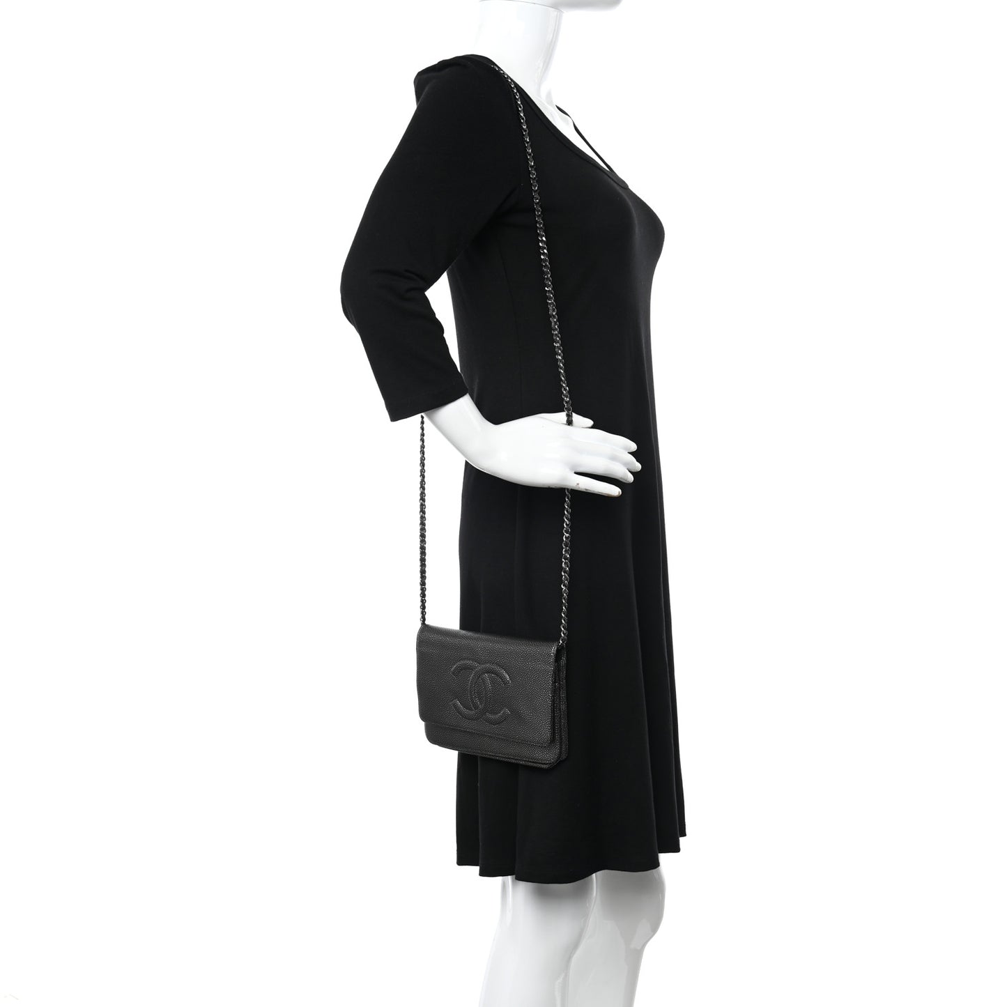 Metallic Caviar Timeless CC Wallet On Chain WOC Grey