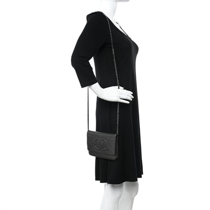 Chanel Metallic Caviar Timeless CC Wallet On Chain WOC Grey 2 of 11