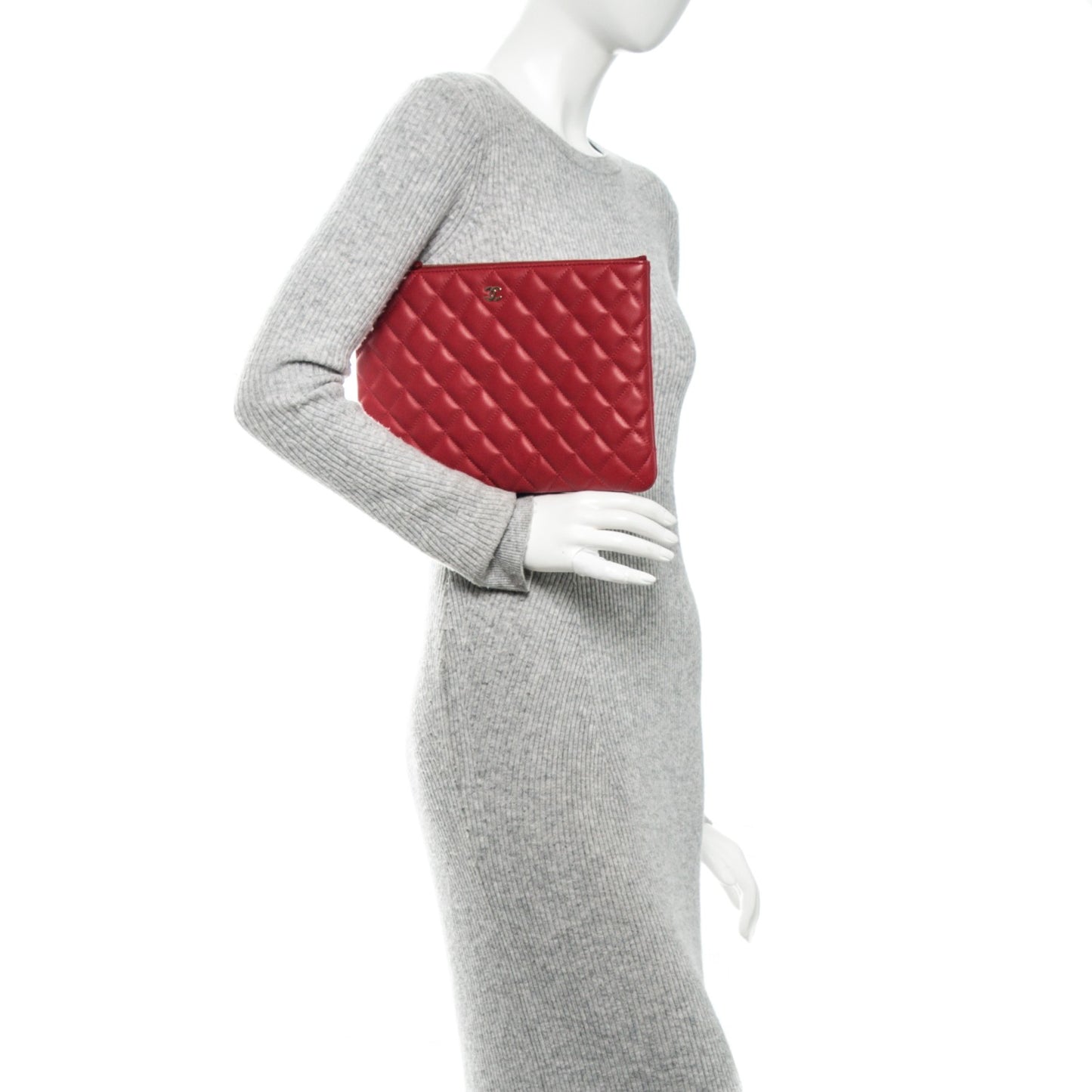 Lambskin Quilted Medium Casino Beauty CC Cosmetic Case Red