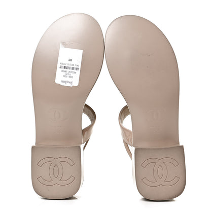 Chanel Lambskin Patent Chain CC Logo Thong Sandals 38 Beige 7 of 10