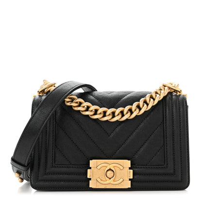 Chanel Caviar Chevron Quilted Small Boy Flap Black 1 of 11