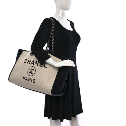 Chanel Wool Felt Calfskin Large Deauville Tote White Black 2 of 12