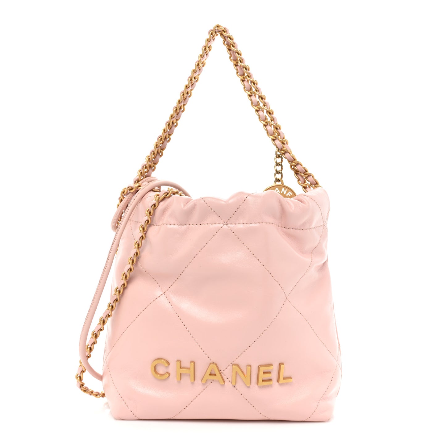 Shiny Calfskin Quilted Mini Chanel 22 Rose Clair
