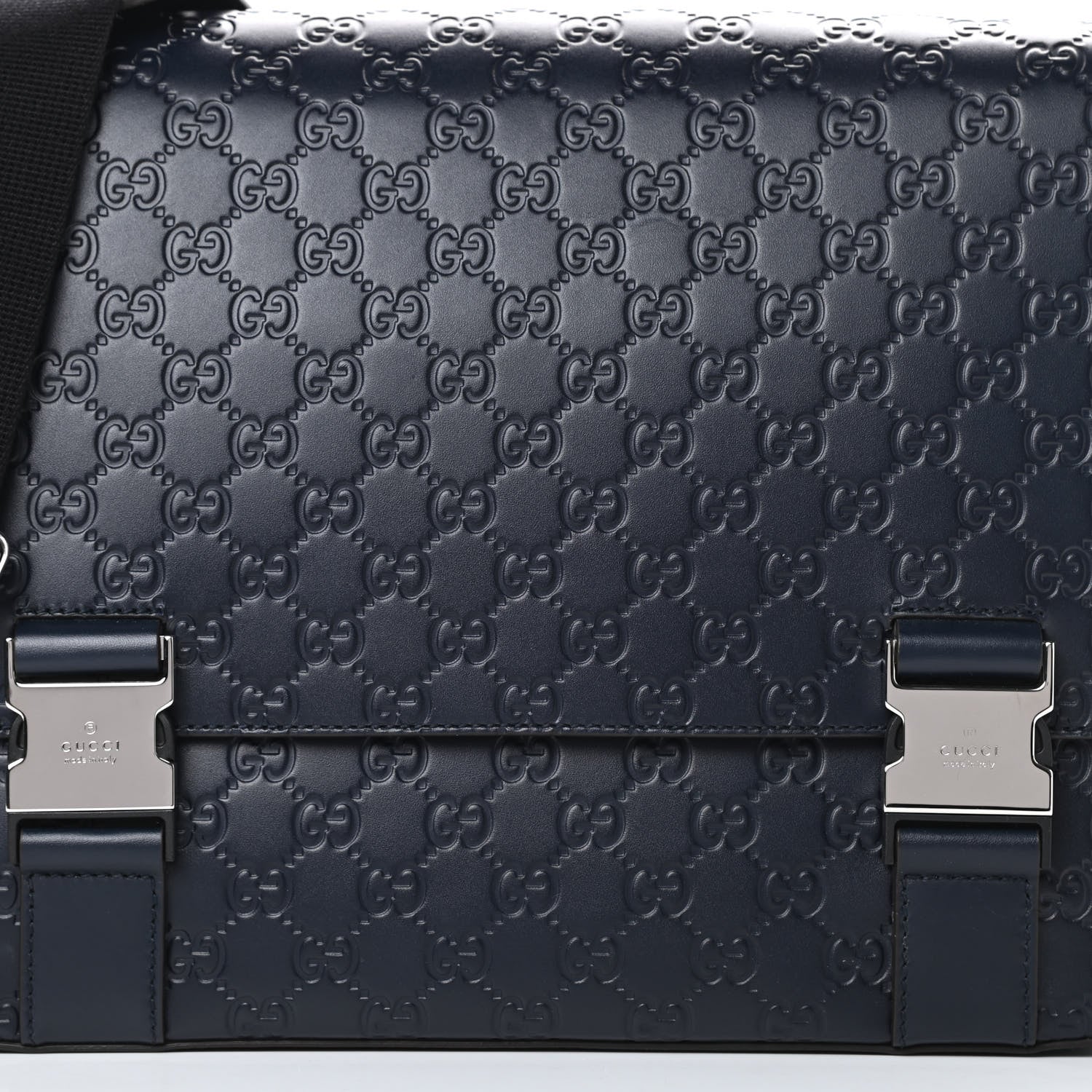 Gucci Guccissima Signature Medium Double Buckle Flap Messenger Bag Blue 8 of 11