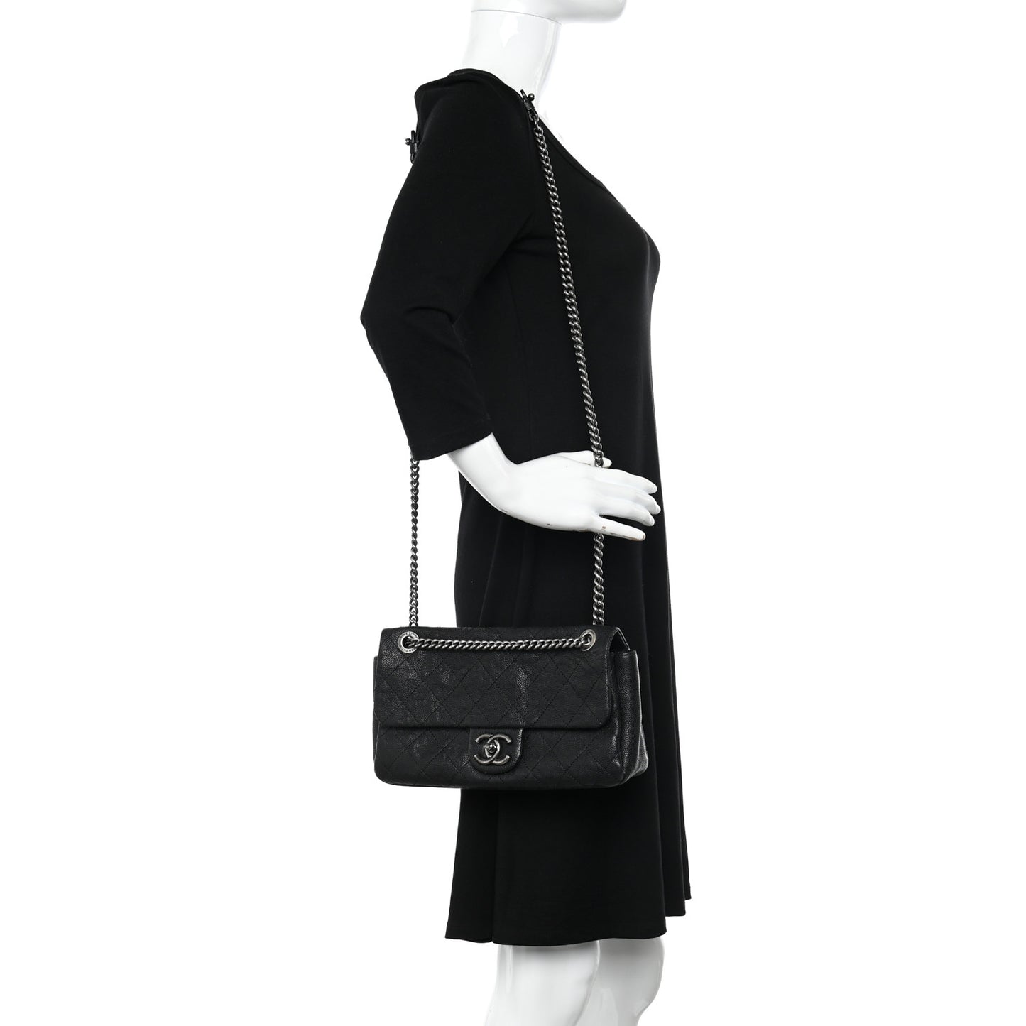 Caviar Quilted Medium Simply CC Flap Black
