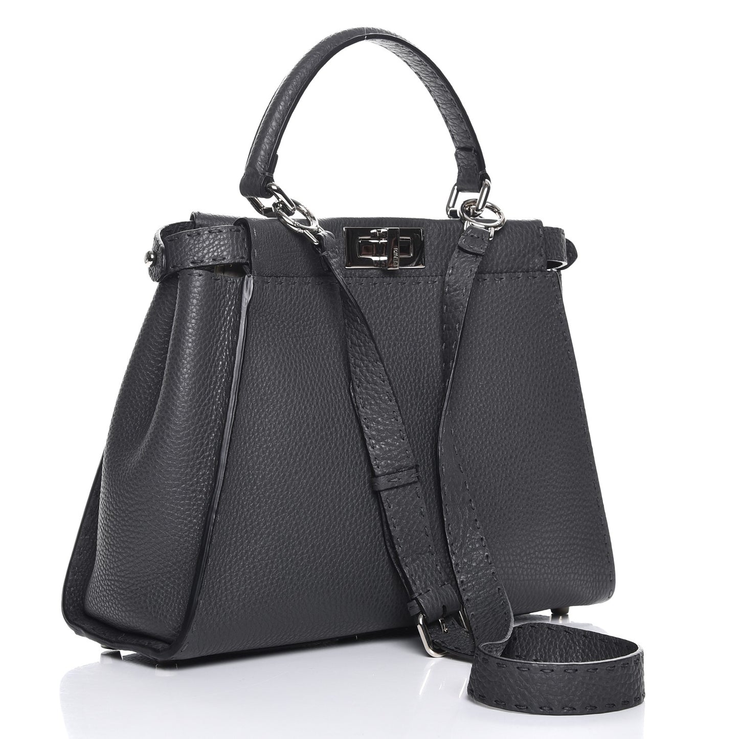 Cuoio Romano Selleria Bi-Color Large Peekaboo Iconic Satchel Asfalto Latte