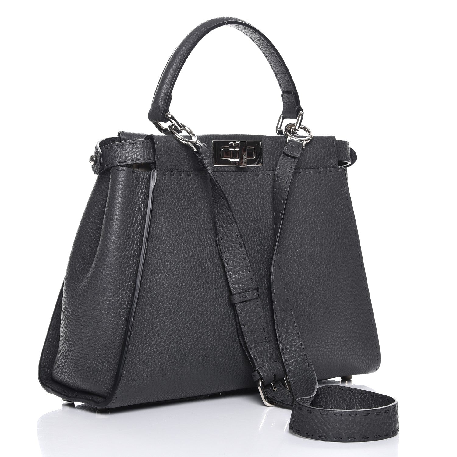 Fendi Cuoio Romano Selleria Bi-Color Large Peekaboo Iconic Satchel Asfalto Latte 4 of 10