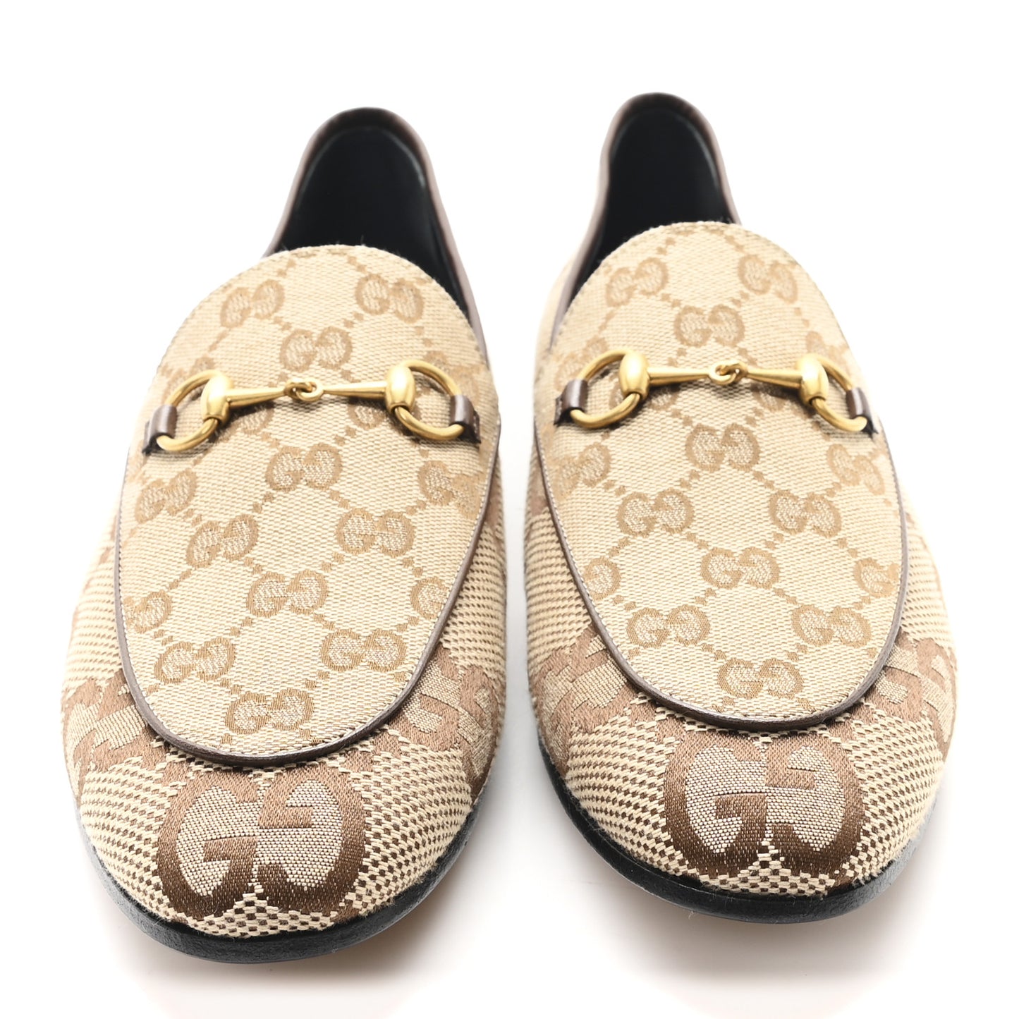 Monogram Jumbo GG Malaga Kid Horsebit Womens Jordaan Loafers 40.5 Camel Ebony New Acero Beige