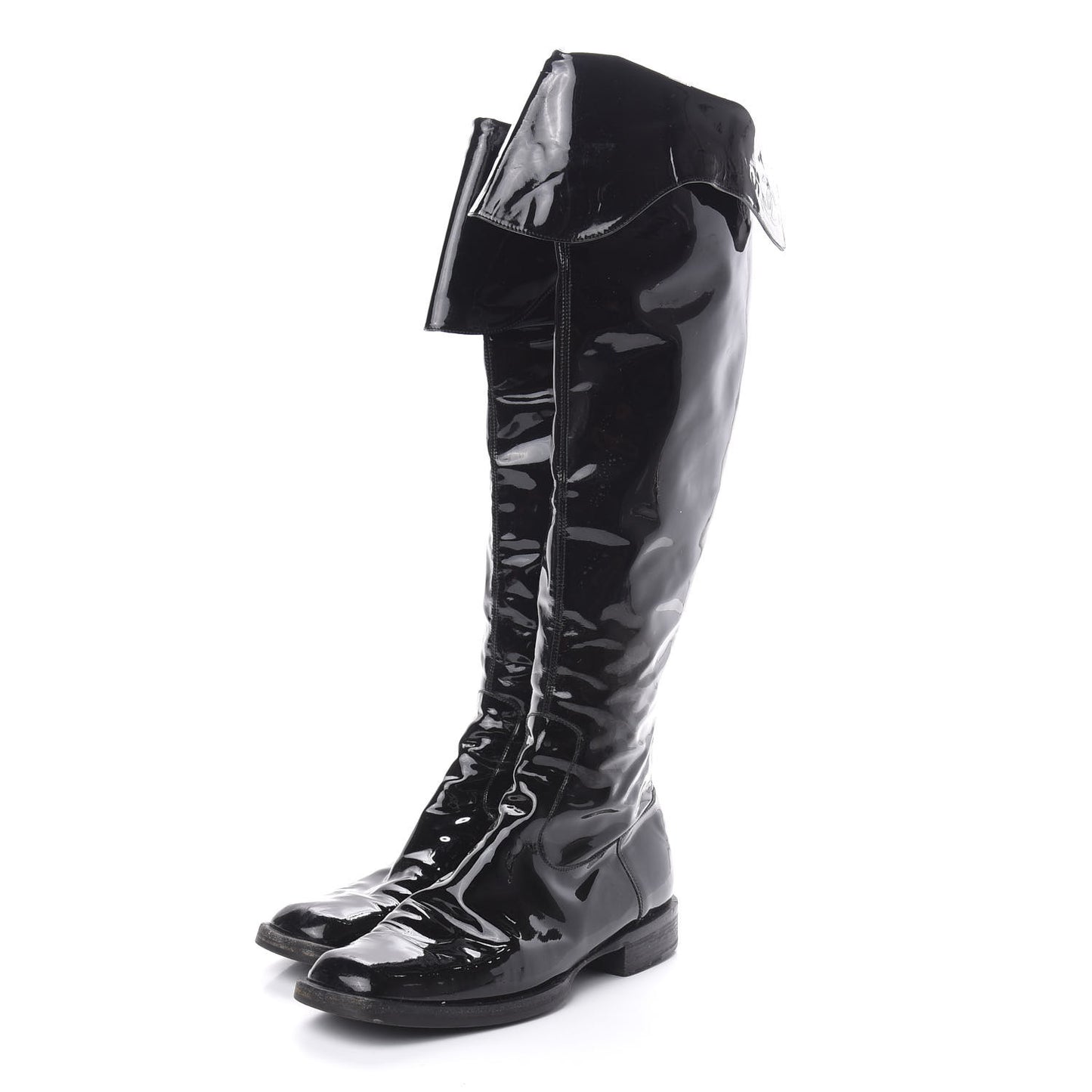 Patent Knee High Boots 38 Black
