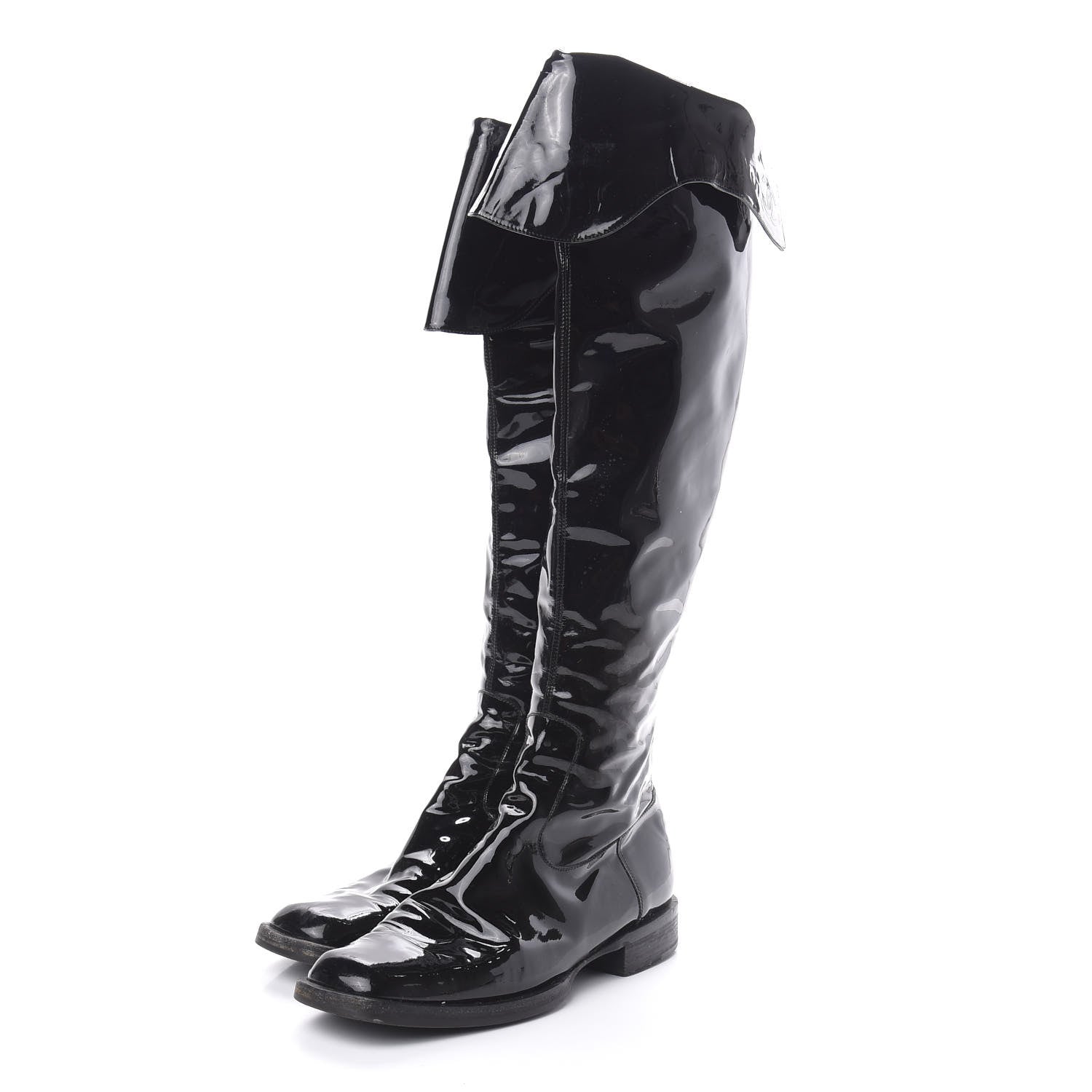 Chanel Patent Knee High Boots 38 Black 3 of 16