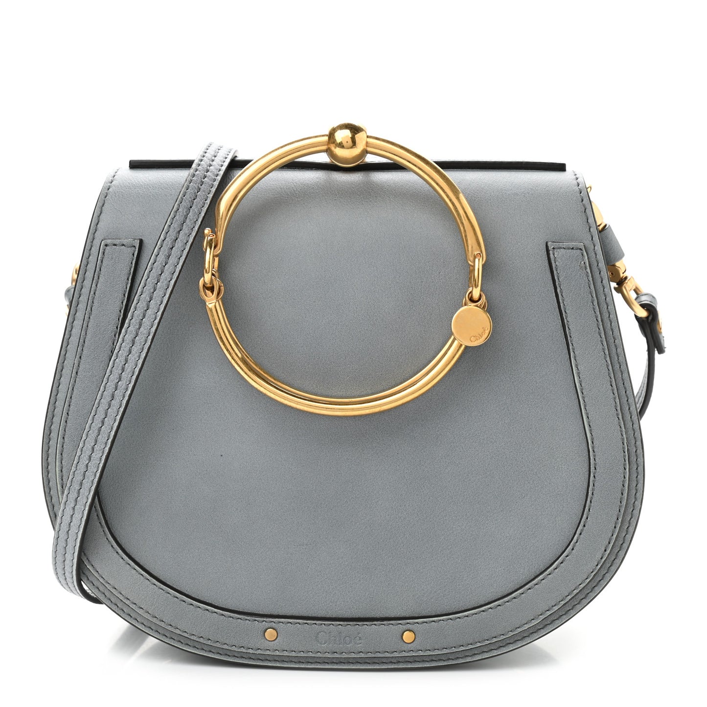Calfskin Suede Medium Nile Bracelet Bag Cloudy Blue