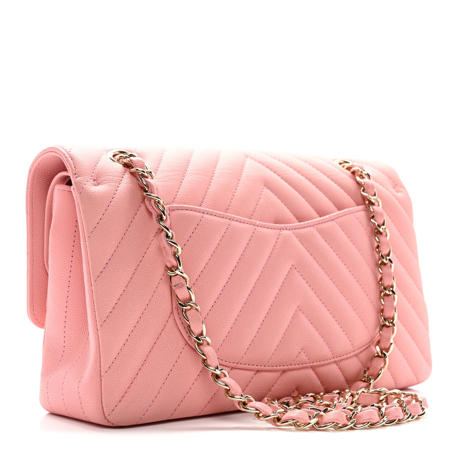 Chanel Caviar Flat Chevron Quilted Medium Double Flap Pink 3 of 10