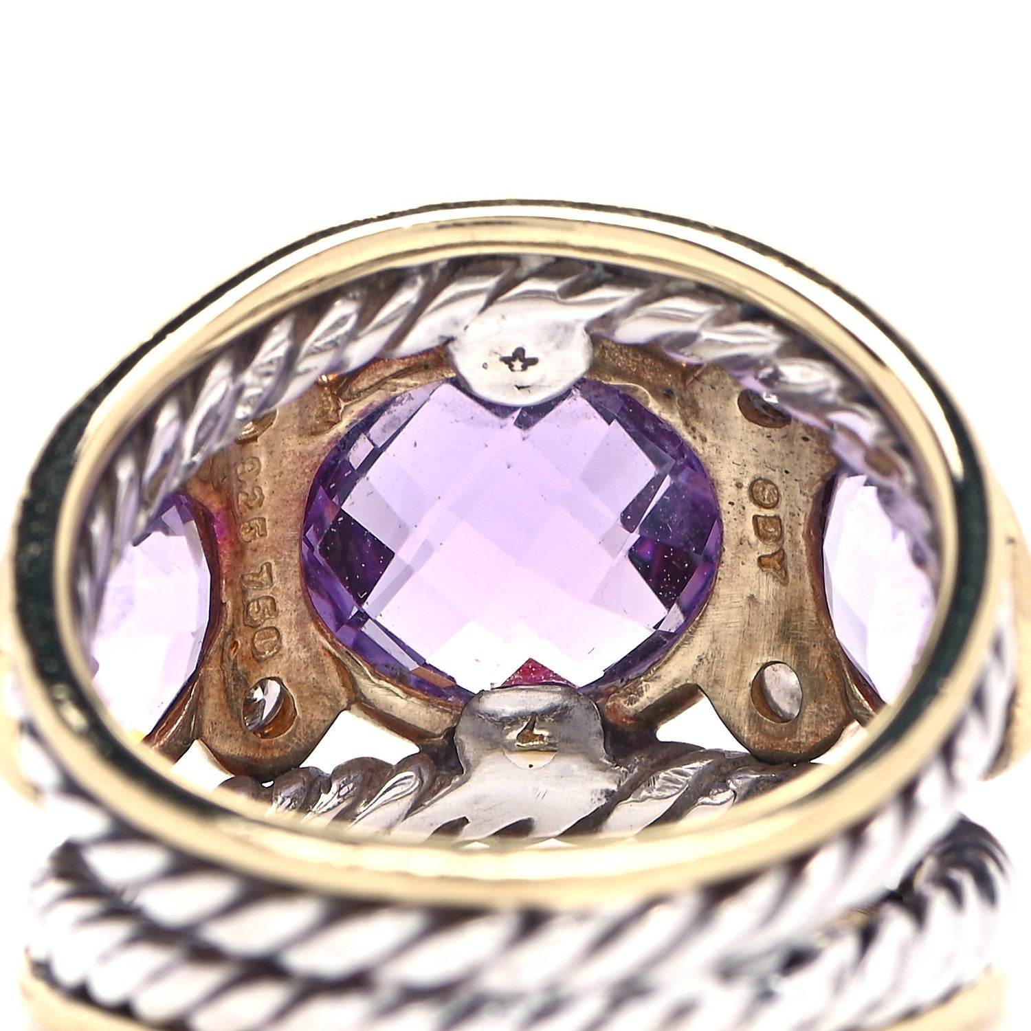 David Yurman Sterling Silver 18K Yellow Gold Diamond Amethyst Renaissance Ring 52 6 4 of 4