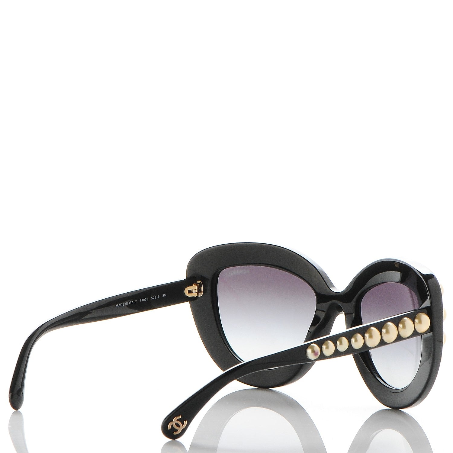 Chanel Pearl Cat Eye Sunglasses Gold Black 4 of 8