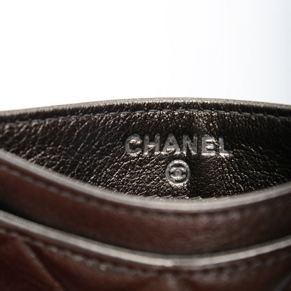 Chanel Metallic Calfskin Quilted Diamond CC Card Holder Pewter 6 of 8