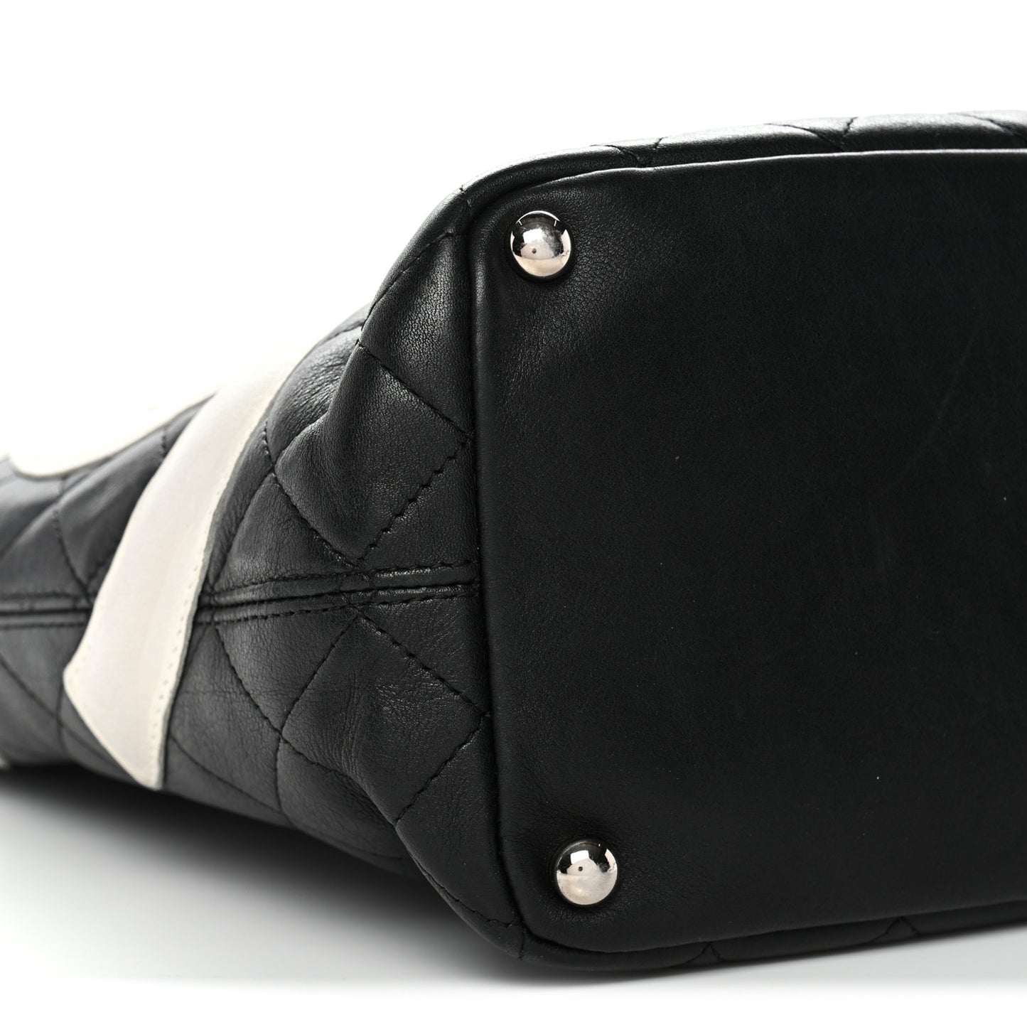 Calfskin Quilted Medium Cambon Tote Black White