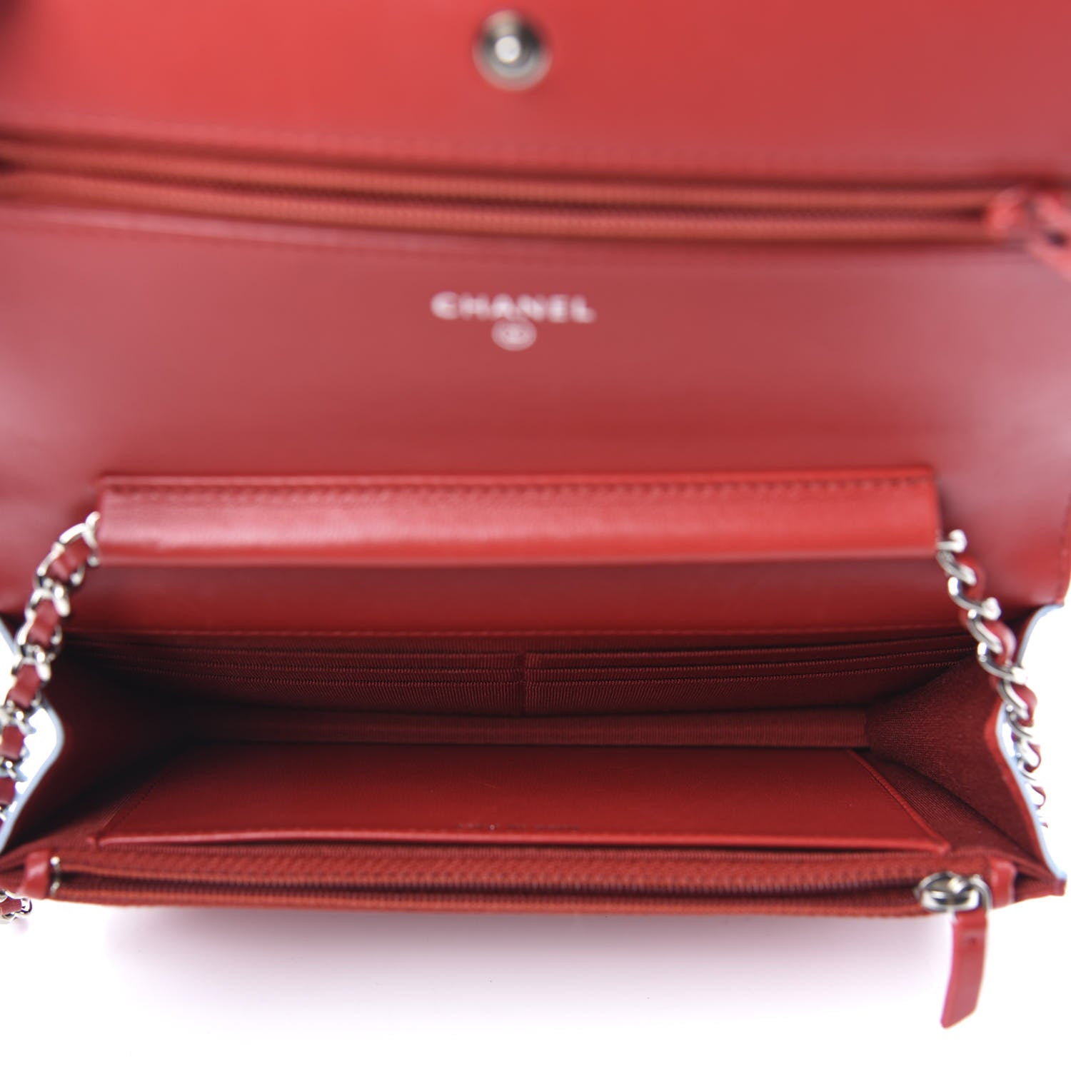 Chanel Lambskin Quilted Tri-Color Wallet On Chain WOC Red Blue 5 of 11