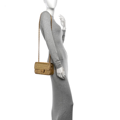 Chanel Metallic Calfskin Crocodile Embossed Cocodile Rectangular Mini Flap Gold 2 of 13